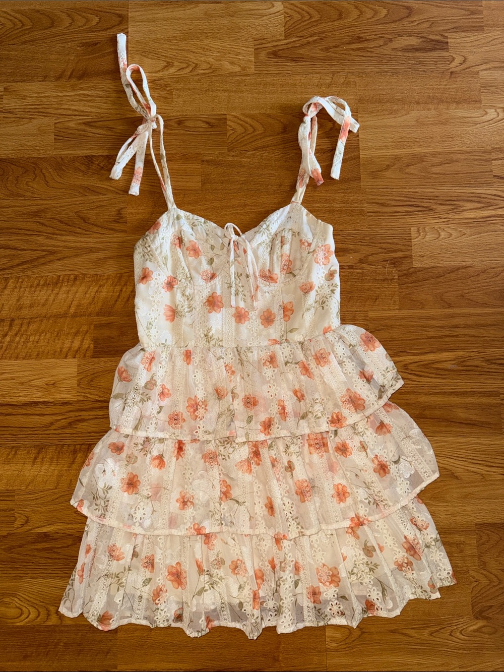 Fashion Nova White Floral Tiered Sundress with Tie Straps